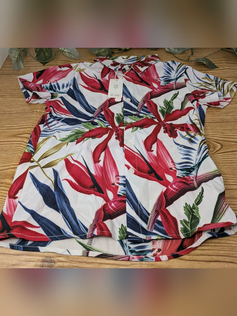 Floral Tropical Print Aloha Shirt Size 6-7